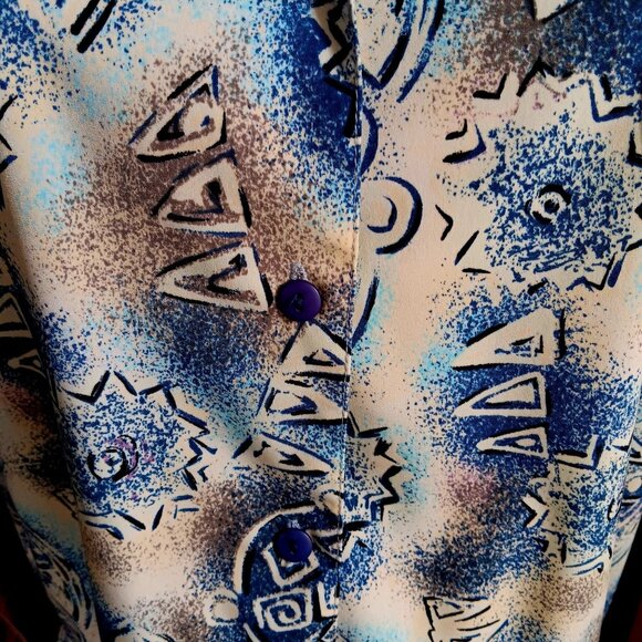 Vintage Women's Blouse Medium 12 Lauren Lee 1990's Button-Up Abstract Padded - Picture 3 of 6